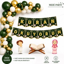 Meri Parti Kuran Okuyorum Balon Zinciri Seti 50 Parça Banner Ilk Kur’an Hatim Merasimi Parti Süsü