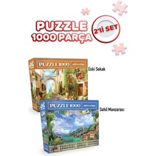 Empressco Iki Adet 1000 Parça Puzzle, Eski Sokak ve Sahil Manzarası Seti