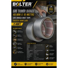 BOLTER CHEMİCAL PRODUCTS Gri Tamir Bandı 48 mm x 10 Metre Çok Amaçlı Duct Tape Takviye Bantları 2 Adet