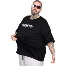 Cüsseli Büyük Beden Unisex Bisiklet Yaka Tshirt New York 26204 Sıyah