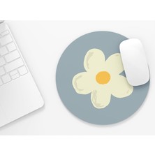 Mavi Zemin Papatya - Yuvarlak Mouse Pad, 19,50 cm