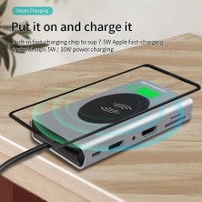 Hb-08 15 In 1 Wireless Şarj HDMI USB Wga Cat 5 Streo Type C Hafıza Kart Okuyucuları Full Version Combo Hub - Yapamayacağınız Iş Yok !!!!