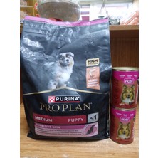 Purina Hassas Deriye Sahip Orta Irk Yavru Köpek Kuru Mama 3 kg Somonlu+2 ADET 400 GR BİFTEKLİ KÖPEK KONSERVE