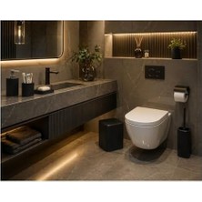 5 Parçalı Banyo Seti, Mat Siyah, Modern Tasarım, Çöp Kovası, Tuvalet Fırçası, Sıvı Sabunluk, Diş Fırçalık, Sabunluk