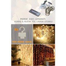 LED Işık 5 Metre Sarı Işık Kornişe Takılabilir Aydınlatma – USB Girişli, Bakır Telli, 10 Halkalı Tasarım, Perde Asma Aparatlı ve Uzaktan Kumandalı Dekoratif Işık Zinciri