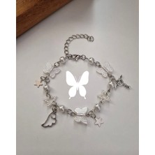Glactuca Craft White Butterfly And Pearly Charm Bileklik Y2K