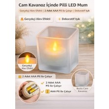 Cam Kavanoz Içinde Pilli LED Mum | Gerçekçi Alev Efekti | 2x Aaa Pil ile Çalışır (Piller Dahil Değildir) | Dekoratif ve Güvenli Işık