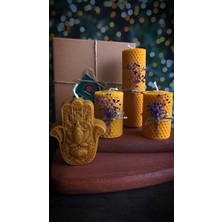Doğal Petek Balmumu Mum Hediyelik Dekoratif Set Hamse Bereket Eli Beeswax Canle Gift Set