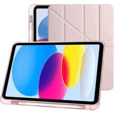 Apple iPad 10.9 Inç 2022 10. Nesil Uyumlu Smart Kılıf, Apple Pencil Kalemlikli, Trifold, Esnek, Mat, Darbeye Tam Dayanıklı Tablet Kılıfı (Pembe)