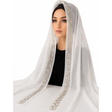Ceylan Collection Mevlüt Örtüsü - Beyaz Boncuk Işlemeli Özel Tasarım Şifon Mevlüt Örtüsü 75×150