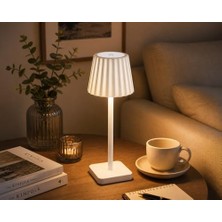 Merida Şarjlı LED Masa Lambası | 3 Renk (3000K-4500K-6000K) Dimmer Ayarlı | Dokunmatik | Kablosuz | Type-C Şarjlı | Dekoratif Ambiyans Aydınlatma | 38 cm (Beyaz)