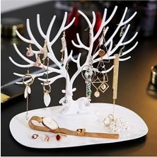 Geyik Tasarımlı Takı Standı Yüzük Küpe Kolye Askılığı Mücevher Organizer Askı Beyaz