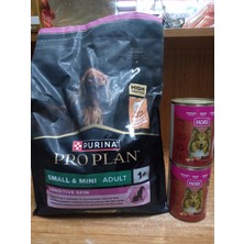 Purina Hassas Deriye Sahip Küçük ve Mini Irk Yetişkin Köpek Maması Somonlu 3 Kg+2 Adet 400 GR BİFTEKLİ KÖPEK KONSERVE