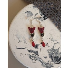 Glactuca Craft Red Butterfly Gothic Sallantı Küpe Y2K