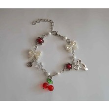 Glactuca Craft Cherry Kiraz Charmlı Fairycore Ribbon Bileklik Y2K