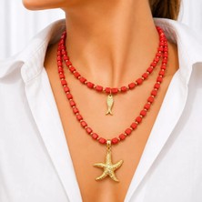 Sinem Şanlı Atelier Mercan Deniz Yıldızı Iki Sıralı El Yapımı Cam Boncuklu Kolye