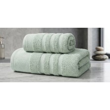 Biçomi Ayla %100 Pamuklu 2 Parça Ultra Emici Konfor Banyo Havlu Seti (Yeşil)