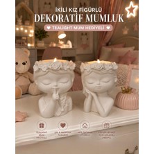 Yasmella Home Ikili Kız Figürlü Dekoratif Mumluk Seti | Tealight Mum Hediyeli