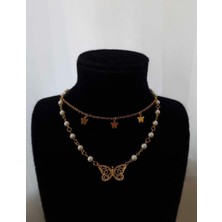 Glactuca Craft Gold Butterfly Pearly Kolye Y2K