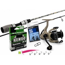 Kendo Kenshi Pro Ajı & Ultra Light Lrf Set | 1.98 M 0.3-3 gr Kamış + Okuma Outrax OR-1000SGA Makine + Kendo Dynema X4 0.06 mm Ip + Silikon Yem + Jighead + Nice Snap