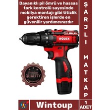 Wintoup #matkap Profesyonel LED Işıklı Ayarlanabilir Tork 1500 Mah Ergonomik Şık 12 V Tek Akü Şarjlı Matkap