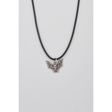 IDR Minimalist Gotik Yarasa Kolye - PU Deri İp Zincirli Unisex Gümüş Kaplama - 60 cm