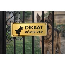 Outdoor One Dikkat Köpek Var Gold Metal Kapı Levhası 7x20 cm – Bahçe & Villa Girişi