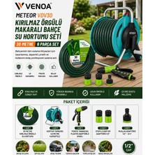 Venoa Meteor VDV30 Kırılmaz Örgülü Makaralı Bahçe Su Hortumu 30 Metre 6 Parça Bahçe Sulama Seti