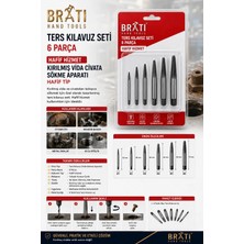 BRATİ HAND TOOLS Ters Kılavuz Seti 6 Parça Hafif Hizmet Kırılmış Vida Cıvata Sökme Aparatı Hafif Tip