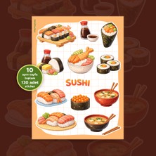 To Design Lab Sushi Sticker Seti 10 Aynı Sayfa 130 Adet Sticker | Kawaii Sticker Minimal Sticker