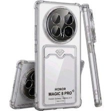 HANPORIUM Honor Magic 8 Pro Uyumlu Kartlıklı Kılıf Darbe Emici Köşe Korumalı Cüzdanlı Esnek Silikon Kapak - Şeffaf