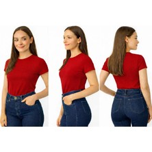 İngegno Body Bisiklet Yaka Yarım Kol Örme Kumaş Viskon Body Kadın