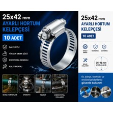 BRATİ HAND TOOLS Hortum Kelepçesi Tork Ayarlı 25X42 mm Galveniz Kaplama Boru Metal Kelepçe Ayarlanabilir Klips 10 Adet