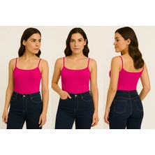 İngegno Body Ip Askılı Model Örme Ring Kumaş Viskon Kadın Body Gül Pembe Renk