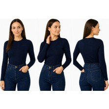 İngegno Body Bisiklet Yaka Uzun Kol Örme Kumaş Viskon Kadın Body