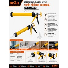 BRATİ HAND TOOLS Profesyonel Plastik Gövde Sosis Silikon Tabanca 600 ml Dayanıklı Mastik Silikon Tabancası