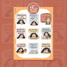 To Design Lab Overthinker Günlükleri Temalı 2 Farklı Sticker Set 10 Sayfa/95 Adet 11X15 cm | Minimal Sticker