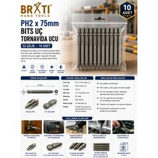 BRATİ HAND TOOLS PH2X75MM Bits Uç Tornavida Ucu S2 Çelik 10 Adet