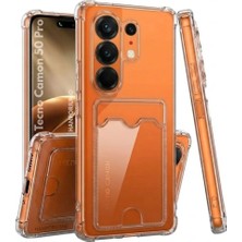 HANPORIUM Tecno Camon 50 Pro Uyumlu Kartlıklı Kılıf Darbe Emici Köşe Korumalı Cüzdanlı Esnek Silikon Kapak - Şeffaf