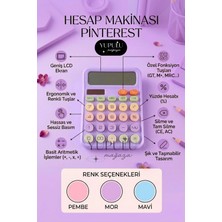 Yupulu Pinterest Hesap Makinesi Mor LCD Geniş Ekran, Güneş Enerjili ve Pilli Hesap Makinesi 12 Hazneli
