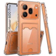 HANPORIUM Honor 600 Pro Uyumlu Kartlıklı Kılıf Darbe Emici Köşe Korumalı Cüzdanlı Esnek Silikon Kapak - Şeffaf