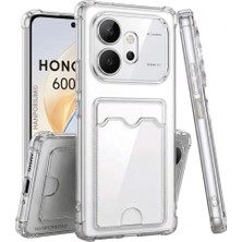 HANPORIUM Honor 600 Uyumlu Kartlıklı Kılıf Darbe Emici Köşe Korumalı Cüzdanlı Esnek Silikon Kapak - Şeffaf