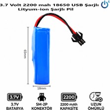 Mete 3.7 Volt 2200 Mah 18650 Li-Ion Şarj Edilebilir Uzaktan Kumandalı Araç Pili Siyah 2 Pin Soketli Oyuncak Araba Pili