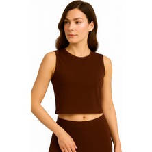 İngegno Body Bisiklet Yaka Sıfır Kol Crop %95 Viskon Ring Örme Kumaş Body