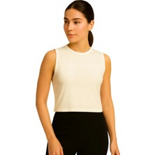 İngegno Body Bisiklet Yaka Sıfır Kol Crop %95 Viskon Ring Örme Kumaş Body