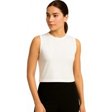 İngegno Body Bisiklet Yaka Sıfır Kol Crop %95 Viskon Ring Örme Kumaş Body