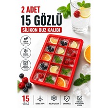 Plastmarket 2 Adet 15 Bölmeli Büyük Boy Silikon Buz Kalıbı - Silikon Kare Buz Kalıbı - Pratik Buz Kalıbı
