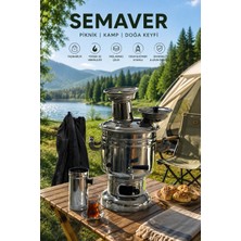 Pratikoutdoor Paslanmaz Çelik Krom Semaver 4.5 Litre - Çantalı - Kömür & Odun Semaveri