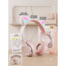 Fioplus Kablosuz Bluetooth 5.0 LED Işıklı Kedili Kulaklık Hediye Ios Android Uyumlu 8d Stereo Hd Ses
