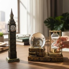 Keyfim Shop Kişiye Özel Big Ben Saatli Kum Saati ve Bıg Ben Kar Küresi Dekoratif Masaüstü Hediye Seti